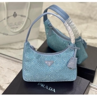 Super Quality Prada Re-Edition 2000 Crystal Mini Hobo Bag 1NE515 Light Blue 2024