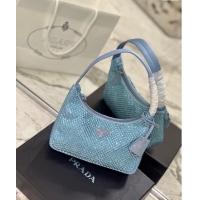 Super Quality Prada Re-Edition 2000 Crystal Mini Hobo Bag 1NE515 Light Blue 2024