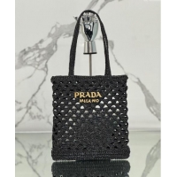 Fashion Show Collections Prada Woven fabric crochet tote bag 1BG493 Black 2024