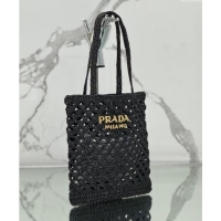 Fashion Show Collections Prada Woven fabric crochet tote bag 1BG493 Black 2024