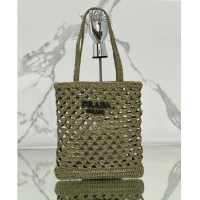 Trendy Design Prada Woven fabric crochet tote bag 1BG493 Olive Green 2024