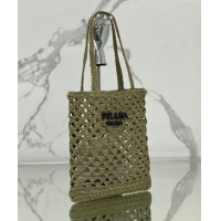 Trendy Design Prada Woven fabric crochet tote bag 1BG493 Olive Green 2024