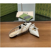 Charming Gucci Strappy Buckle Patent Leather Slingback Ballet Flat White 906094