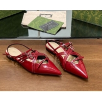 Good Looking Gucci Strappy Buckle Patent Leather Slingback Ballet Flat Red 906095