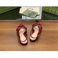 Good Looking Gucci Strappy Buckle Patent Leather Slingback Ballet Flat Red 906095