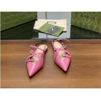 Good Product Gucci Strappy Buckle Patent Leather Slingback Ballet Flat Pink 906096