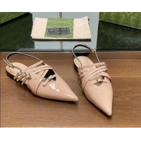 Popular Style Gucci Strappy Buckle Patent Leather Slingback Ballet Flat Nude Pink 906097