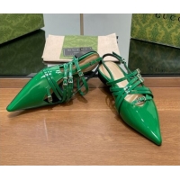 Good Quality Gucci Strappy Buckle Patent Leather Slingback Ballet Flat Green 906098