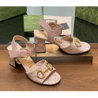 Best Product Gucci Heel Sandals 8cm in GG Canvas and Leather Light Pink 906100