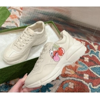 Top Grade Gucci Rhyton Sneakers in Ivory White Leather with Berry Print 0906106