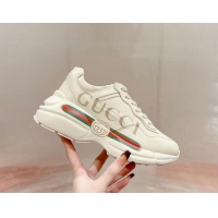 Top Design Gucci Rhyton Sneakers in Ivory White Leather with Web Logo 906107