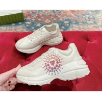 Perfect Gucci Rhyton Sneakers in Ivory White Leather with Heart Print 906112