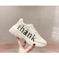 Durable Gucci Rhyton Sneakers in Ivory White Leather with Letter Print 906113