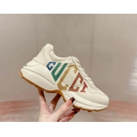 Low Price Gucci Rhyton Sneakers in Ivory White Leather with GUCCI Print 906114