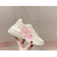 Luxurious Gucci Rhyton Sneakers in Ivory White Leather with Pink Logo 906115