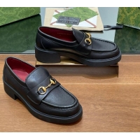 Duplicate Gucci Horsebit Calf Leather Loafers 4.5cm Black 906129