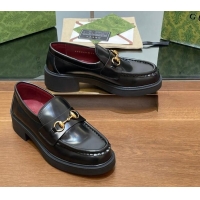 Cheap Price Gucci Horsebit Shiny Leather Loafers 4.5cm Black 906130