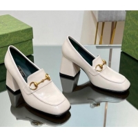 1:1 aaaaa Gucci Horsebit Leather Pumps 7.5cm White 906132