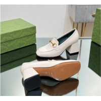 1:1 aaaaa Gucci Horsebit Leather Pumps 7.5cm White 906132