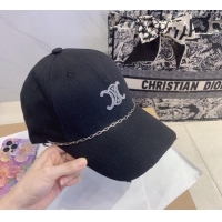 Buy Inexpensive Celine Canvas Baseball Hat with Crystals with Chain 0706 Black