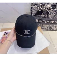 Buy Inexpensive Celine Canvas Baseball Hat with Crystals with Chain 0706 Black