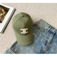 Famous Brand Celine Canvas Baseball Hat CE08151 Triomphe Green 2023