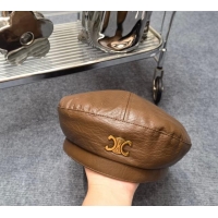 Buy Cheapest Celine Leather Beret Hat 091201 Brown 2023