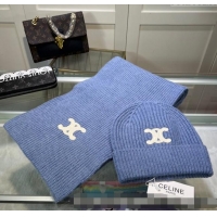 Grade Quality Celine Knit Hat and Scarf Set CE10183 Light Blue 2023