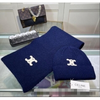 Buy Discount Celine Knit Hat and Scarf Set CE10183 Royal Blue 2023