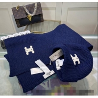 Buy Discount Celine Knit Hat and Scarf Set CE10183 Royal Blue 2023