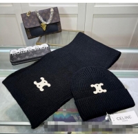 Reasonable Price Celine Knit Hat and Scarf Set CE10183 Black 2023