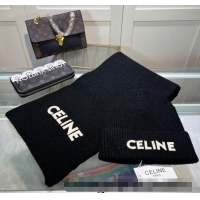 Traditional Discount Celine Knit Hat and Scarf Set CE10183 Black 2023