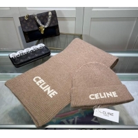 Famous Brand Celine Knit Hat and Scarf Set CE10183 Beige 2023