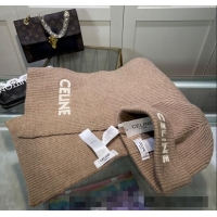 Famous Brand Celine Knit Hat and Scarf Set CE10183 Beige 2023