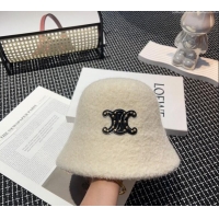 Well Crafted Celine Triomphe Bucket Hat with Studs CE122202 White 2023