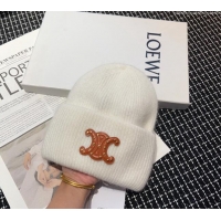 Luxury Cheap Celine Triomphe Knit Hat with Studs CE122203 White 2023