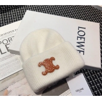 Luxury Cheap Celine Triomphe Knit Hat with Studs CE122203 White 2023