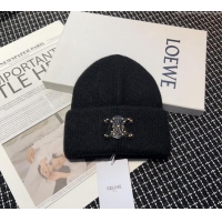 Top Design Celine Triomphe Knit Hat with Studs CE122203 Black 2023