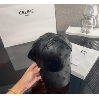 New Design Celine Embroidered logo Leather Baseball Hat 0302 Black 2024