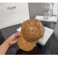 Top Grade Celine Embroidered logo Leather Baseball Hat 0302 Brown 2024