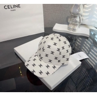 Buy Classic Celine Embroidered logo Leather Baseball Hat 0302 White 2024