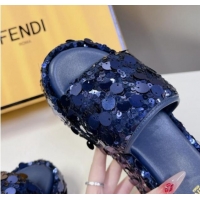 Hot Style Fendi Sequins Wedge Slides Sandal 6cm Blue 813110