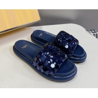 Pretty Style Fendi Sequins Flat Slides Sandal Blue 813115