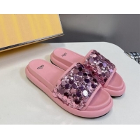 Sumptuous Fendi Sequins Flat Slides Sandal Pink 813116