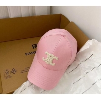 Hot Style Celine Canvas Baseball Hat Triomphe 040302 Light Pink 2024