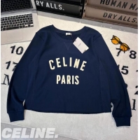 ​Unique Discount Celine Paris Loose Sweatshirt In Cotton Fleece CE5463 Dark Blue