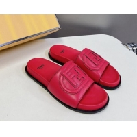 Perfect Fendi Leather Flat Slides Sandal with FF Circle Red 813121