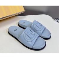 Best Price Fendi Leather Flat Slides Sandal with FF Circle Blue 813123