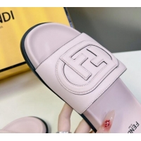 Buy Luxury Fendi Leather Flat Slides Sandal with FF Circle Light Pink 813124