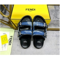 Grade Quality Fendi Denim Flat Slides Sandal with Buckle Blue/Black 813128